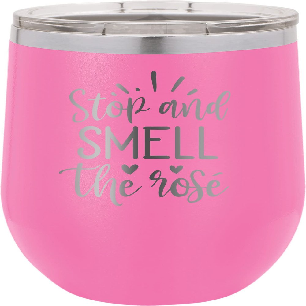 CustomGiftsNow Stop And Smell The Rose - Stainless Steel Double-Wall Insulated 12-Ounce Truck Car Travel Coffee Cup Wine Tumbler Mug with Lid