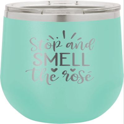 CustomGiftsNow Stop And Smell The Rose - Stainless Steel Double-Wall Insulated 12-Ounce Truck Car Travel Coffee Cup Wine Tumbler Mug with Lid