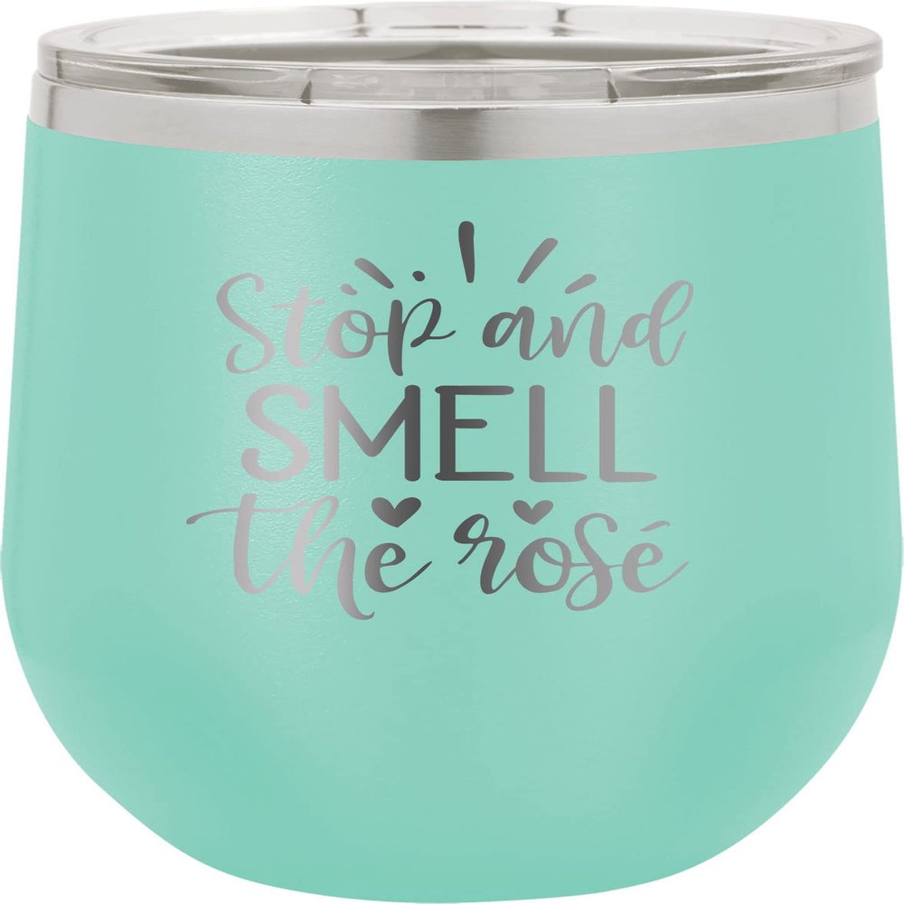CustomGiftsNow Stop And Smell The Rose - Stainless Steel Double-Wall Insulated 12-Ounce Truck Car Travel Coffee Cup Wine Tumbler Mug with Lid
