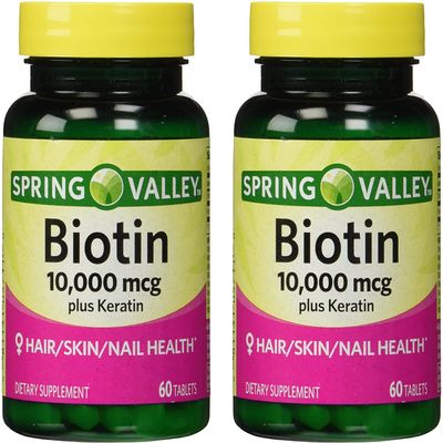 Spring Valley 10000mcg Biotin with 100mg Keratin Dietary Supplement, 60 Tablets (Pack of 2) + Your Vitamin Guide