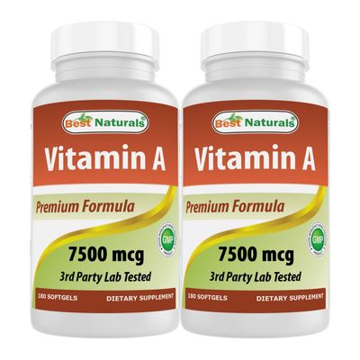 Best Naturals Vitamin A 25000 IU (7500 mcg), Non-GMO Formula Supports Healthy Vision & Immune System and Healthy Growth & Reproduction, 180 Softgels (180 Count (Pack of 2))