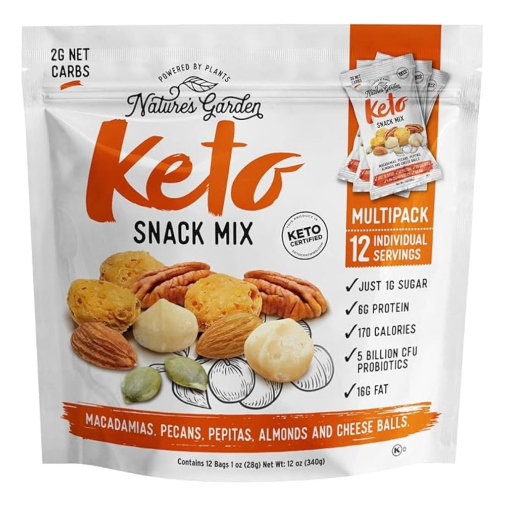 Natures Garden Keto Snack Mix - Probiotic Cheese Balls, Crunchy Keto Snack, Keto Snack Mix, All Natural, Low Carb, Heart Healthy Nuts  1 Oz Bags (12 Individual Servings)
