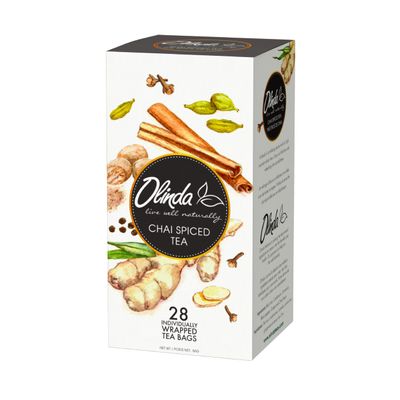 Olinda Chai Spiced Tea Organic Ceylon Black Tea Cardamom Cinnamon Masala Chai Naturally Caffeinated Premium Ginger Spicy Black Pepper 28 Individually Wrapped Chai Tea Bags Immunity Tea for Women