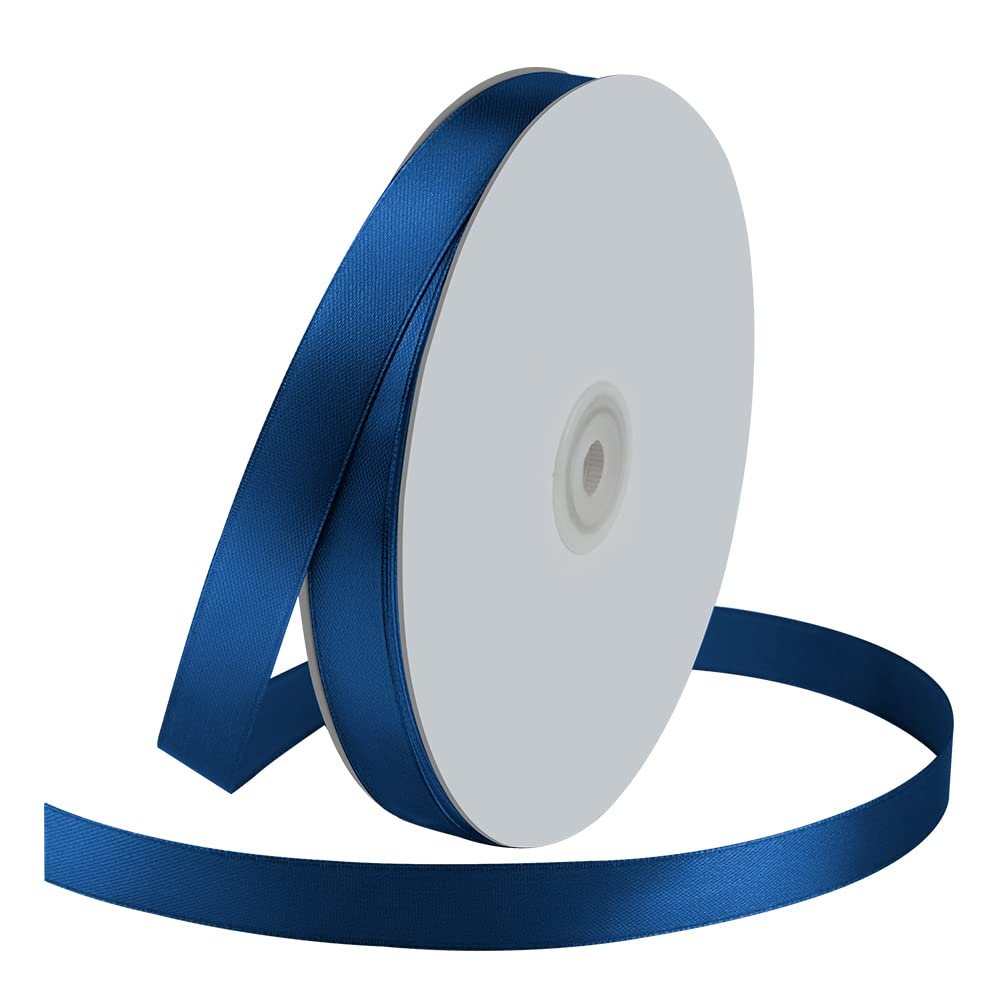 5/8" Wide x 100 Yards Single Face Polyester Satin Ribbon, Satin Ribbon for Crafts, Gift, Hair Bows, Wedding Party Decoration, Bow Making & Other Projects (Navy Blue)