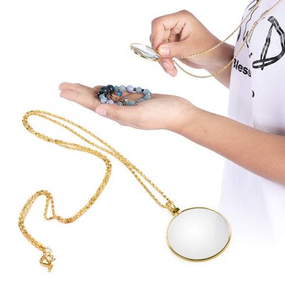 5X Necklace Magnifier Glass for Reading, Jewelers Magnifying Glasss Necklace for Women, 18.1 Inch Long Magnifying Glass Pendant, for Ladies Mom Elderly Gift Library Reading Jewelry Needlework (Gold)
