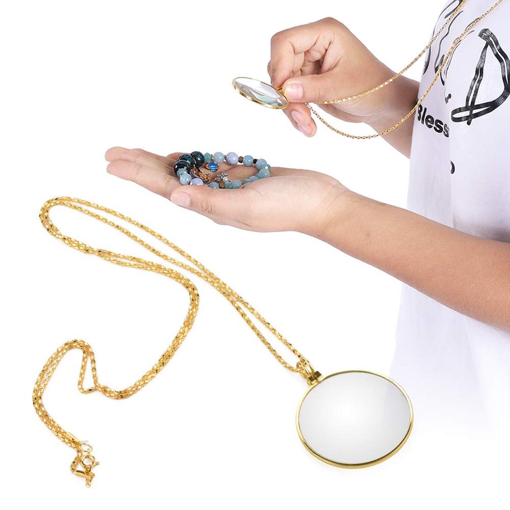 5X Necklace Magnifier Glass for Reading, Jewelers Magnifying Glasss Necklace for Women, 18.1 Inch Long Magnifying Glass Pendant, for Ladies Mom Elderly Gift Library Reading Jewelry Needlework (Gold)