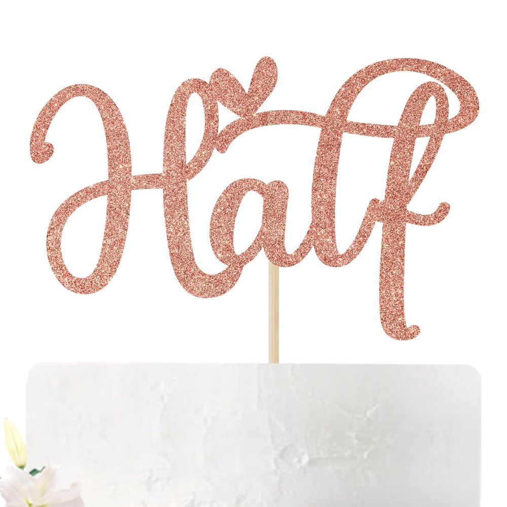1/2 Birthday Cake Topper, Happy 6 months - 1/2 Way to One, Baby First Birthday Baby Shower Party Decorations Supplies, Rose Gold Glitter