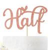 1/2 Birthday Cake Topper, Happy 6 months - 1/2 Way to One, Baby First Birthday Baby Shower Party Decorations Supplies, Rose Gold Glitter view 1