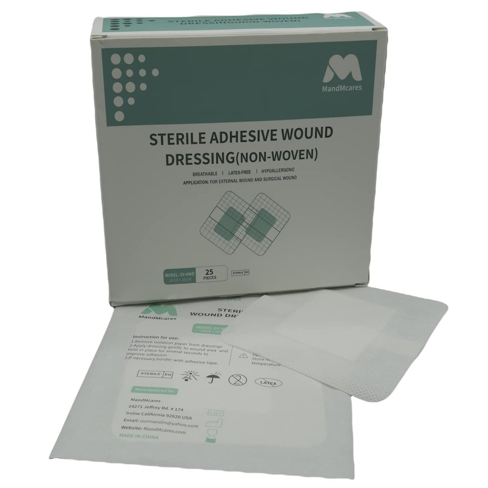 MandMcares Sterile 4inch x 4inch Bordered Gauze-Island Dressing | Individually Packed Pouches | Wound Dressing Care with Adhesive, Breathable Borders | Highly Absorbent | Latex-Free (25)