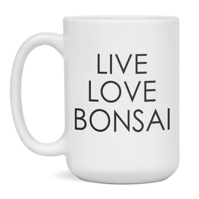 Live Love Bonsai Coffee Mug Bonsai Gift, 15-Ounce White