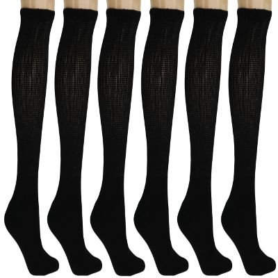 AWS/American Made Men's Diabetic Knee High Socks 6 Pairs Non-Binding Cushioned Breathable for Swelling (Sizes 9-11,Black)