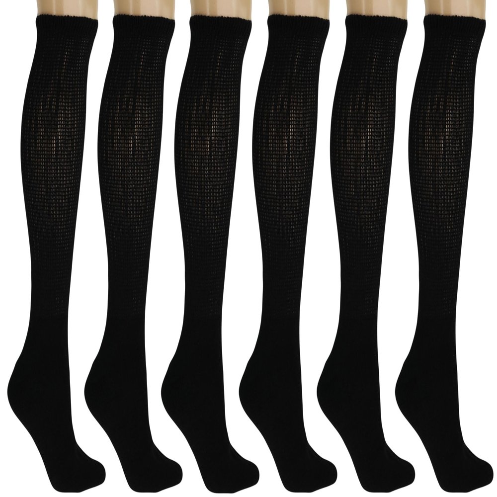 AWS/American Made Men's Diabetic Knee High Socks 6 Pairs Non-Binding Cushioned Breathable for Swelling (Sizes 9-11,Black)