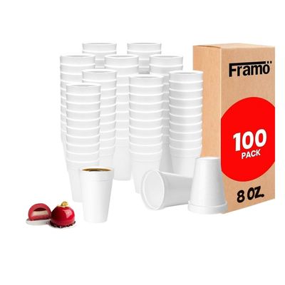 8 Oz Foam Coffee Cups, [100 Pack] Disposable Insulated Hot Drinkware for Home Office or Church, Sturdy White Foam Cups Serving Hot and Cold Beverages, Drink Service Daily, Ideal in Breakrooms