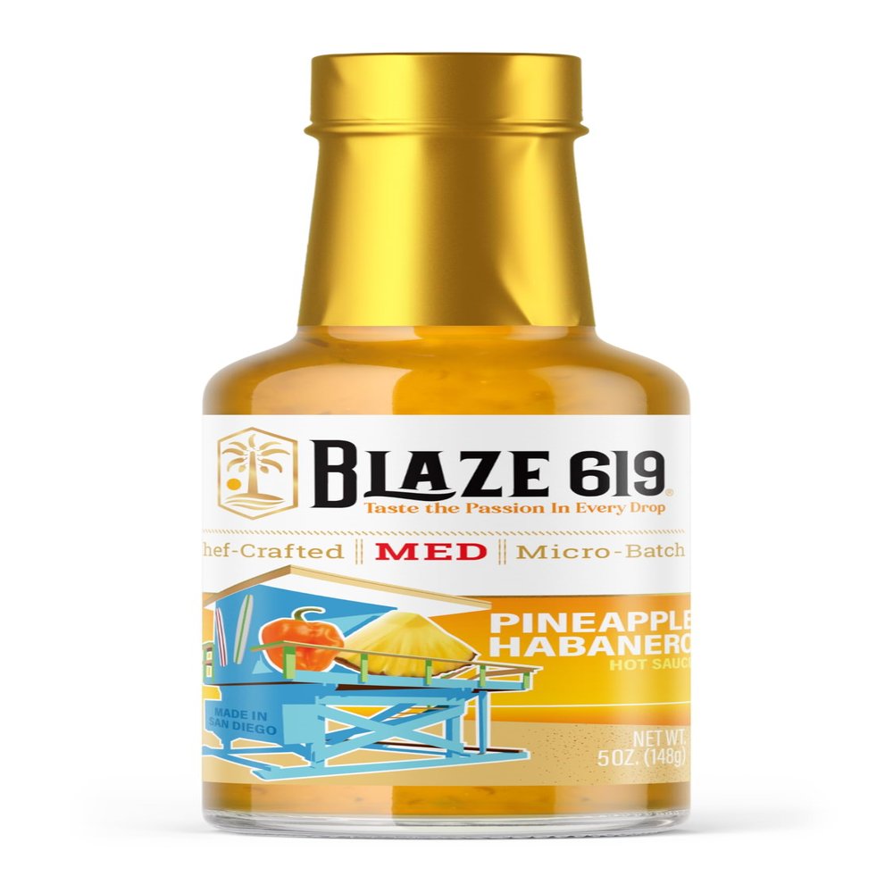 Blaze 619 Pineapple Habanero Hot Sauce - Medium Spicy Handmade All Natural Gluten Free Low Sodium No Sugar Added (5 oz.)