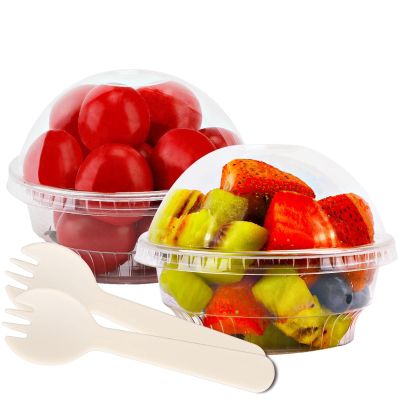 5 oz Clear Plastic Parfait Cups with Dome Lids (NO HOLE) & Sporks, (50 Sets) Disposable Plastic Cups/Bowls for Cereal Parfait, Pudding, Jello, Ice Cream, Yogurt, Dessert, On The Go Plastic Fruit Cup