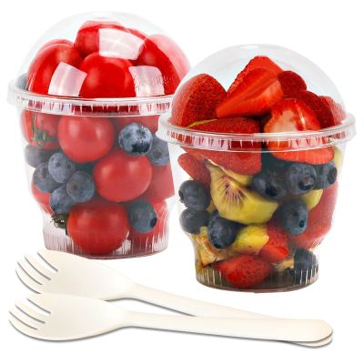 12 oz Clear Plastic Parfait Cups with Dome Lids (NO HOLE) & Sporks, (50 Sets) Disposable Plastic Cups/Bowls for Cereal Parfait, Pudding, Snacks, Ice Cream, Yogurt, Dessert, On The Go Fruit Cup