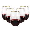 FOCUSLINE 20pcs 16 Oz Plastic Wine Glasses, Stemless Gold Rim, Heavy Duty Disposable Drinking Cups, Reusable Shatterproof for Party & Wedding view 1