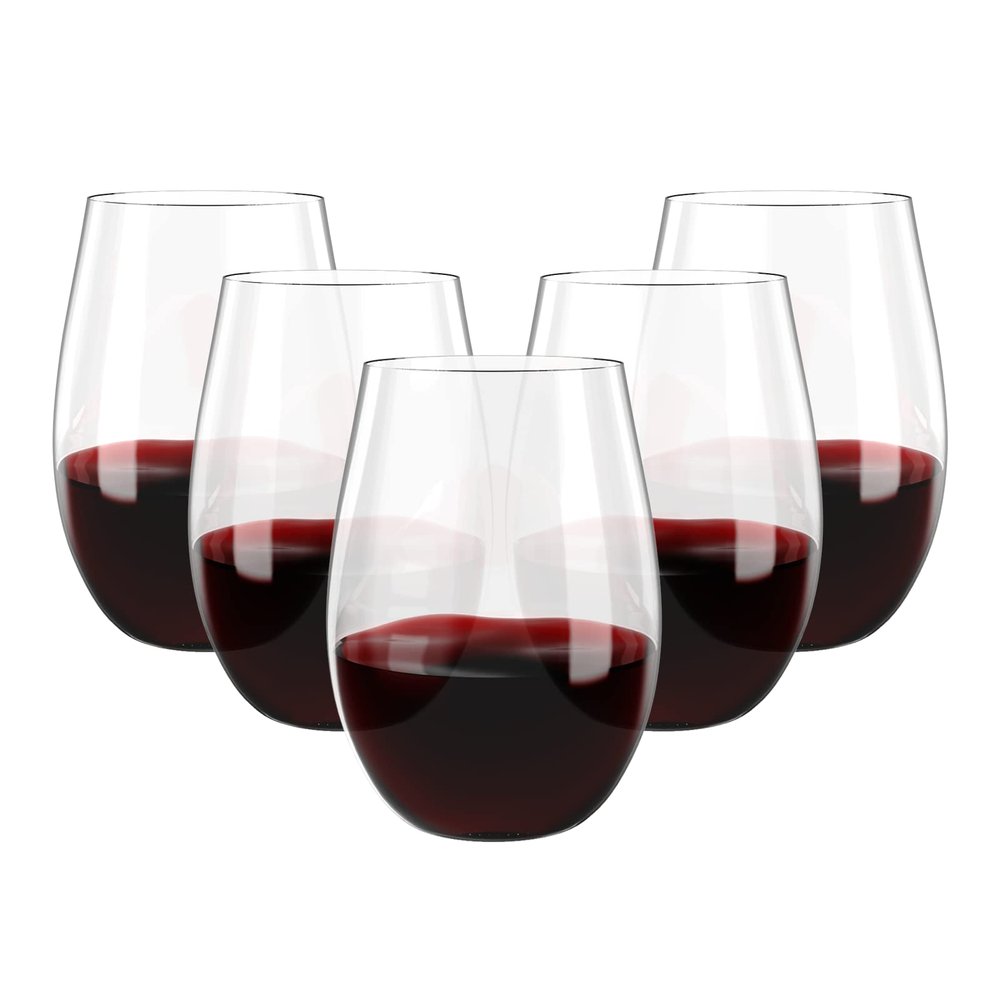 FOCUSLINE 20 Pack 16 Oz Plastic Wine Glasses, Stemless Plastic Wine Cups Heavy Duty, Unbreakable Disposable Wine Glasses for Wedding or Party
