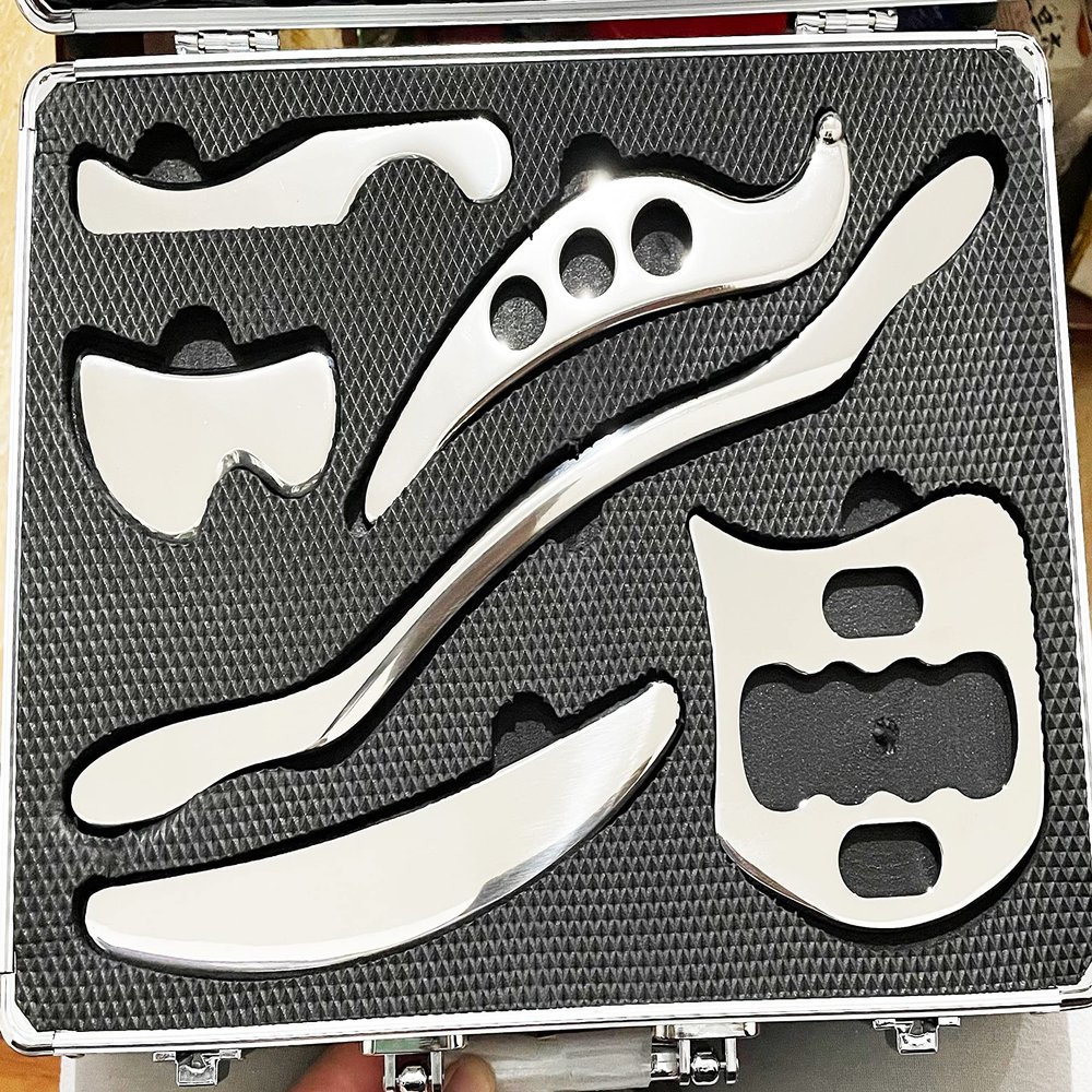 NCCYOOT Gua sha Set, IASTM Tool Gua Sha Stainless Steel Muscle Scraper Set of 6 Picese for Soft Tissue Therapy and Reduce Arms,Legs,Back, Shoulder Muscle Pain(6C pcs)