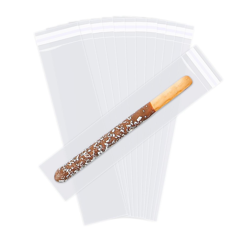 iMailer - 200 Pcs -2" x 10" Pretzel Rod Bags-Self Adhesive Small Cellophane Treats Bags,Pretzels Individual Bags for Bakery, Candies, Cookies, Gifts
