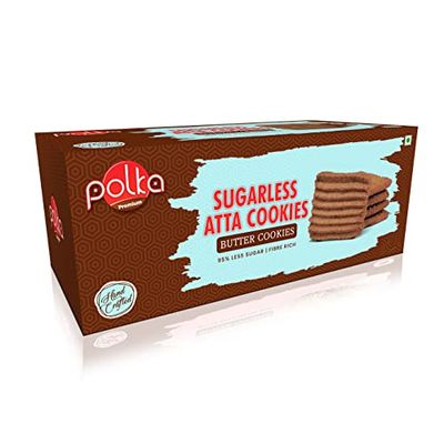 POLKA SUGAR LESS DIET ATTA PATTI COOKIES with Elaichi I PACK OF 1X200 = 200 GM I Whole Wheat Sugarless cookies (SUGARLESS 200 GM)