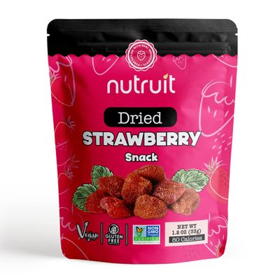 Nutruit Dried Strawberry Snack (Pack of 20) No Added Sugar, Healthy Fruit Snacks, Fresh, Vegan, Gluten Free, Non GMO, Plant Based, High Fiber, 1.1 oz Packs