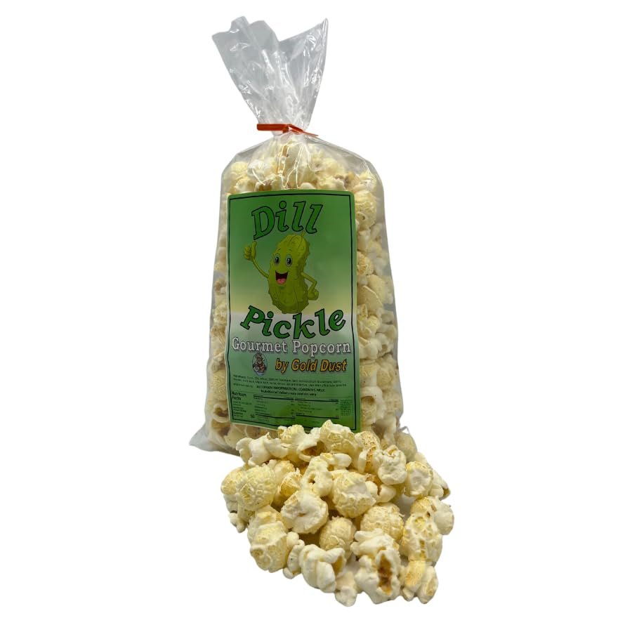 Gold Dust Kettle Corn | Dill Pickle | Pickle Flavored Popcorn | Gourmet Popped Popcorn Snack Bag | Non-GMO | Made with Real Butter | Fluffy Pre Popped Popcorn | Made in Nebraska | 2 oz Bag | 4 Pack