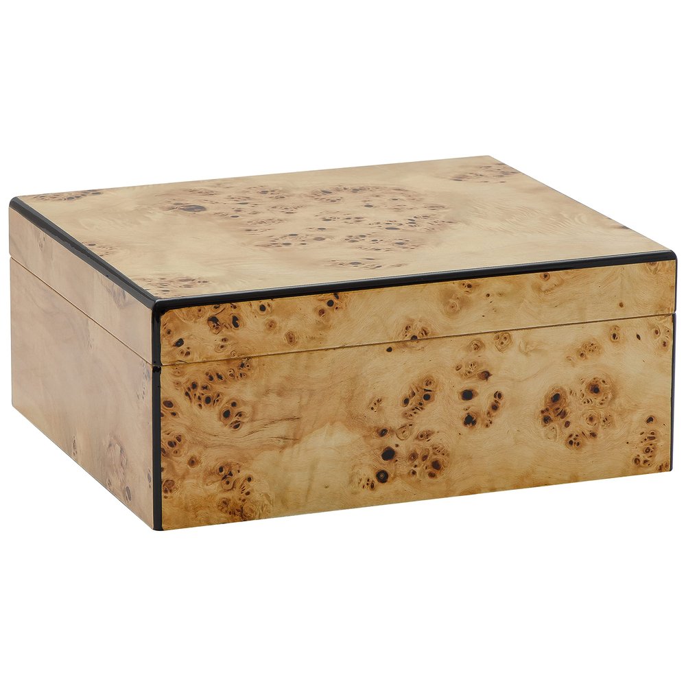 Humidor Supreme Flanders Desktop Cigar Storage Mapa Burl Wood and Decorative Inlay Glass Hygrometer Crystal Humidifier Spanish Cedar Lined, Holds 30-55 Cigars (Flanders)
