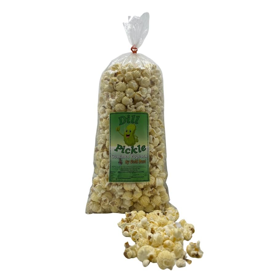 Gold Dust Kettle Corn | Dill Pickle | Pickle Flavored Popcorn | Gourmet Popped Popcorn Snack Bag | Non-GMO | Made with Real Butter | Fluffy Pre Popped Popcorn | Made in Nebraska | 8 oz Bag | 2 Pack