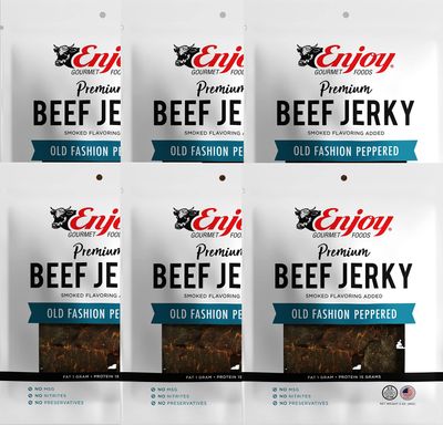 Enjoy Old Fashion Peppered Beef Jerky 3 oz (Pack of 6) | Traditional Style | High Protein | Low Fat | Zero Trans Fat | No Preservatives | No MSG | No Nitrites | USA Made | Resealable Bags