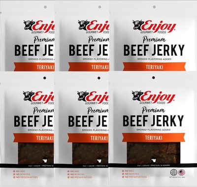 Enjoy Teriyaki Beef Jerky 3 oz (Pack of 6) | Traditional Style | High Protein | Low Fat | Zero Trans Fat | No Preservatives | No MSG | No Nitrites | USA Made | Resealable Bags