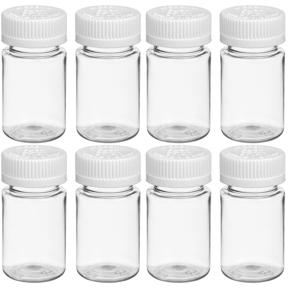 8 Plastic Pill Bottles Empty Container Medicine Vitamin Capsule Drug Case Clear