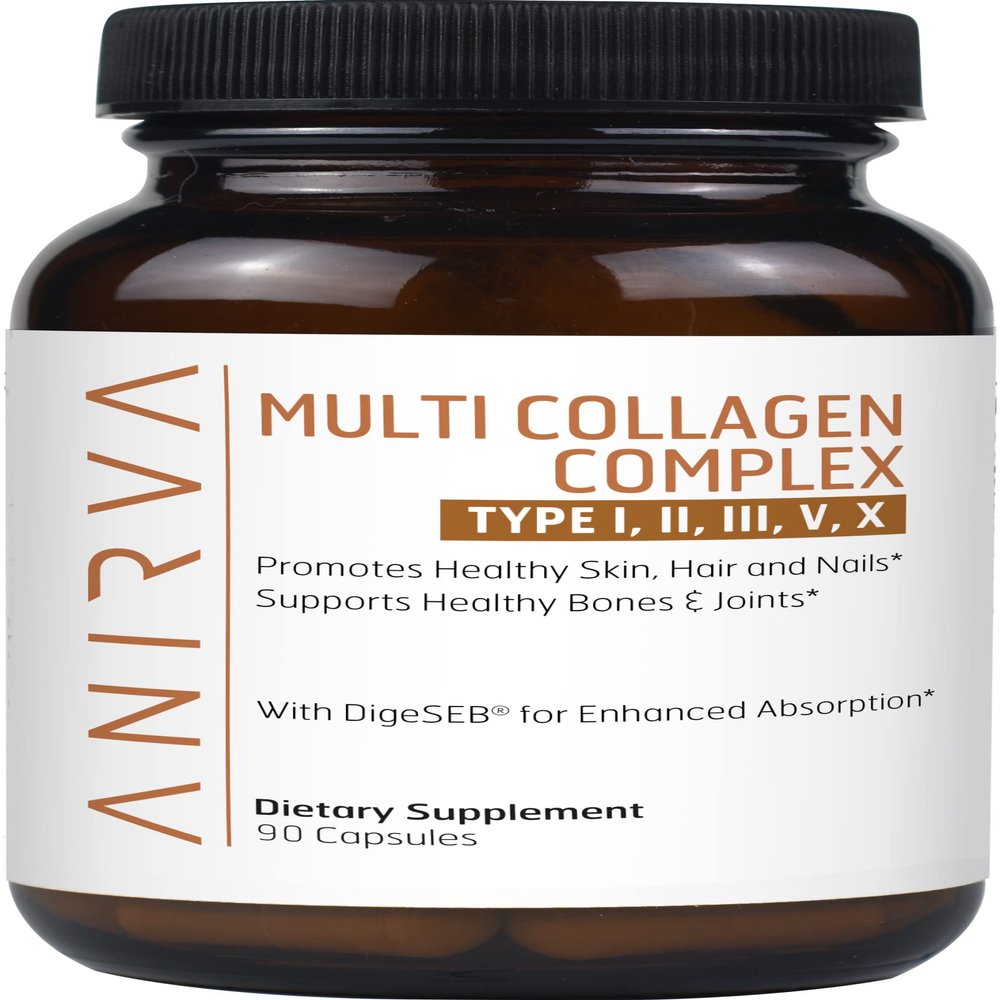 ANIRVA Multi Collagen Complex - Type I, II, III, V, X - Collagen Supplement for Anti-Aging, Healthy Joints, Hair, Skin and Nails