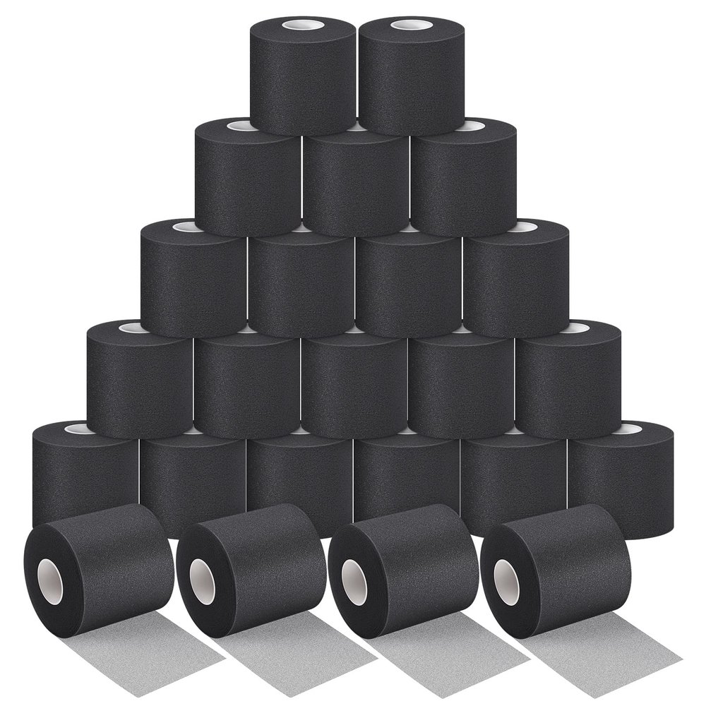 24 Pieces Foam Underwrap Tape Sports Prewrap Athletic Tape Foam Pre Wrap for Ankles Wrists Hands and Knees(Black)