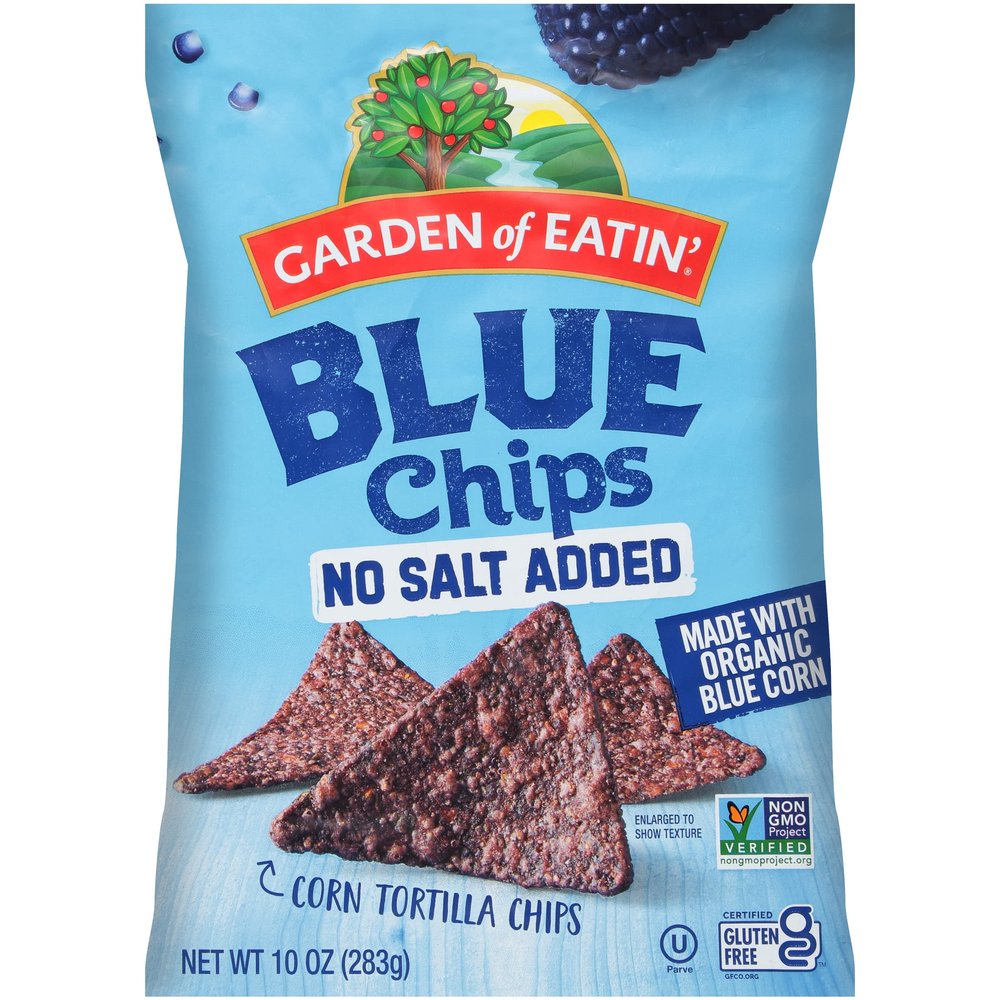 Garden of Eatin' No Salt Added Blue Chips Corn Tortilla Chips, 10 oz (Pack of 12)