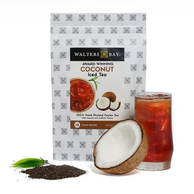 Walters Bay Coconut Iced Tea - 18 Count, Gallon Sized Tea Bags, Ceylon Black Tea, 100% Hand Plucked, Unsweetened, Tropical Coconut Flavor, Sri Lankan Tea