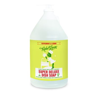 Rebel Green Super Deluxe Dish Soap - Natural Kitchen Dish Detergent - Gentle Dish Liquid Scented with Peppermint & Lemon - (1 Gallon Refill Bottle)