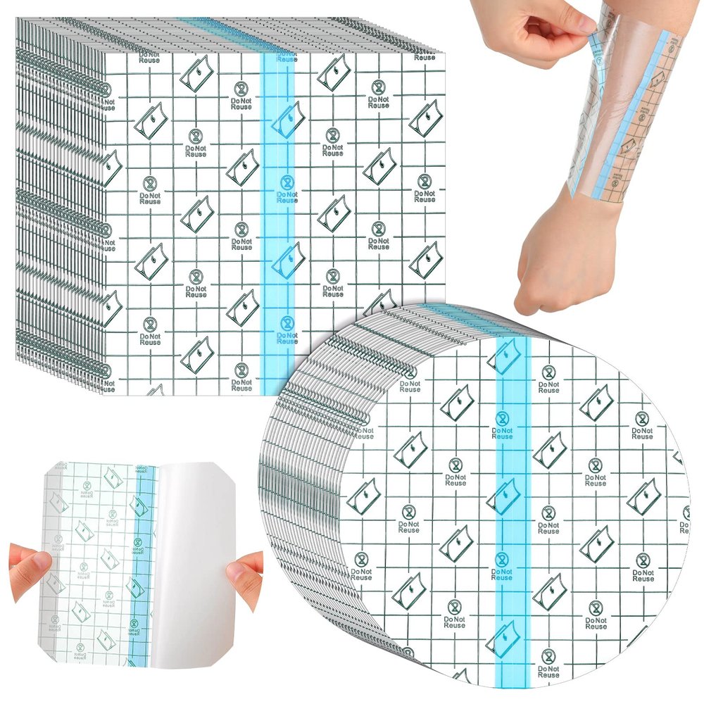50 Pieces Waterproof Adhesive Bandages Transparent Stretch Bandages Protective Clear Films Dressing Tattoo Cover Dressing Tapes for Shower Swimming(6 x 6 Inch)