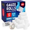 12 Gauze Rolls - [4x2, 4x3, 4x4] - 4.1yd - Soft and Breathable Rolled Gauze - Latex-Free Premium Individually Wrapped Bandages with Bonus Tape - First Aid Conforming Stretch Wrap for Wound Care view 1