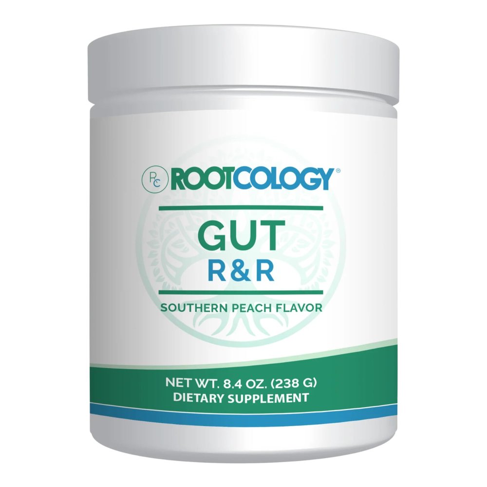 Rootcology by Dr. Izabella Wentz | Gut R&R | Support Gastrointestinal Function and Regularity with Zinc, Licorice, Aloe Vera, and Slippery Elm Extract | Southern Peach Flavor | 238g 28 Servings
