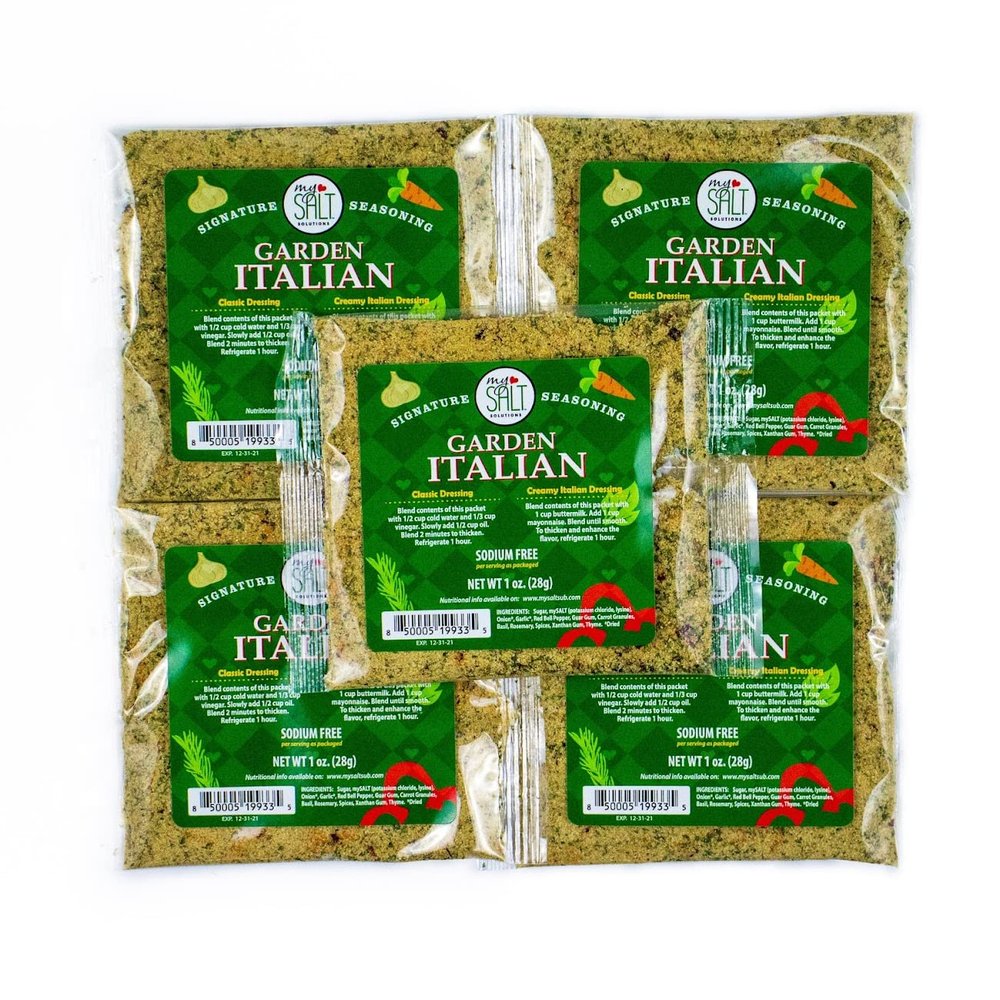 MySALT Garden Italian Dressing Mix 5 Pack  Zero Sodium Salad Dressing Mix for Green and Pasta Salads  Use Any Oil & Vinegar, Full Flavor Without Salt