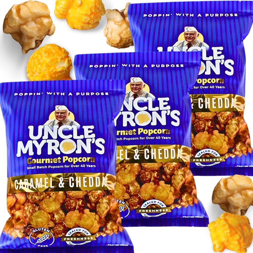 Uncle Myron's Popcorn Caramel, Cheddar & White Cheddar Popcorn JUMBO Pack 3 Bags, Caramel and Cheddar Cheese Popcorn Mix, Includes 3 32 oz. Bags, Gourmet Popcorn, Multi