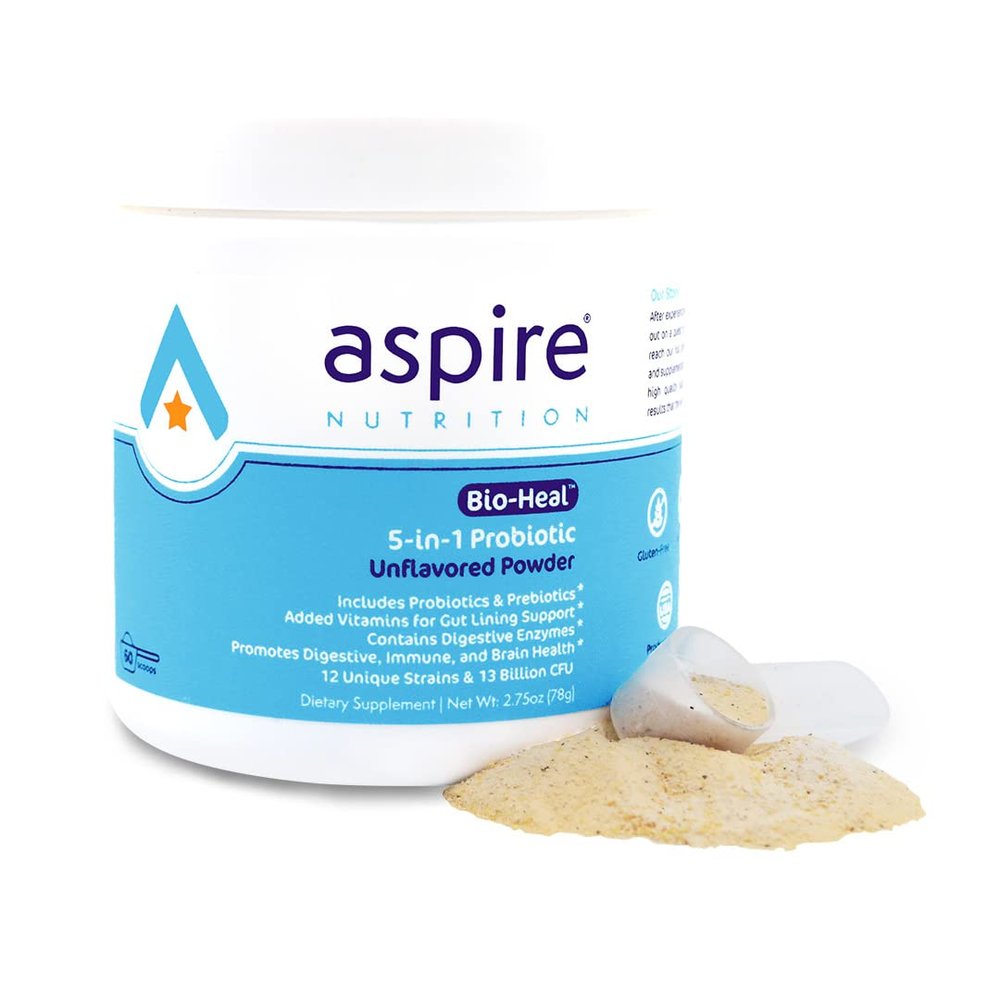 Aspire Nutrition 5-in-1 Bio-Heal Probiotic for Kids, Men & Women - Best Supplement for Brain Function, Gut Health & Constipation - Shelf Stable & Fortified with Vitamin, Mineral & Prebiotics - Powder