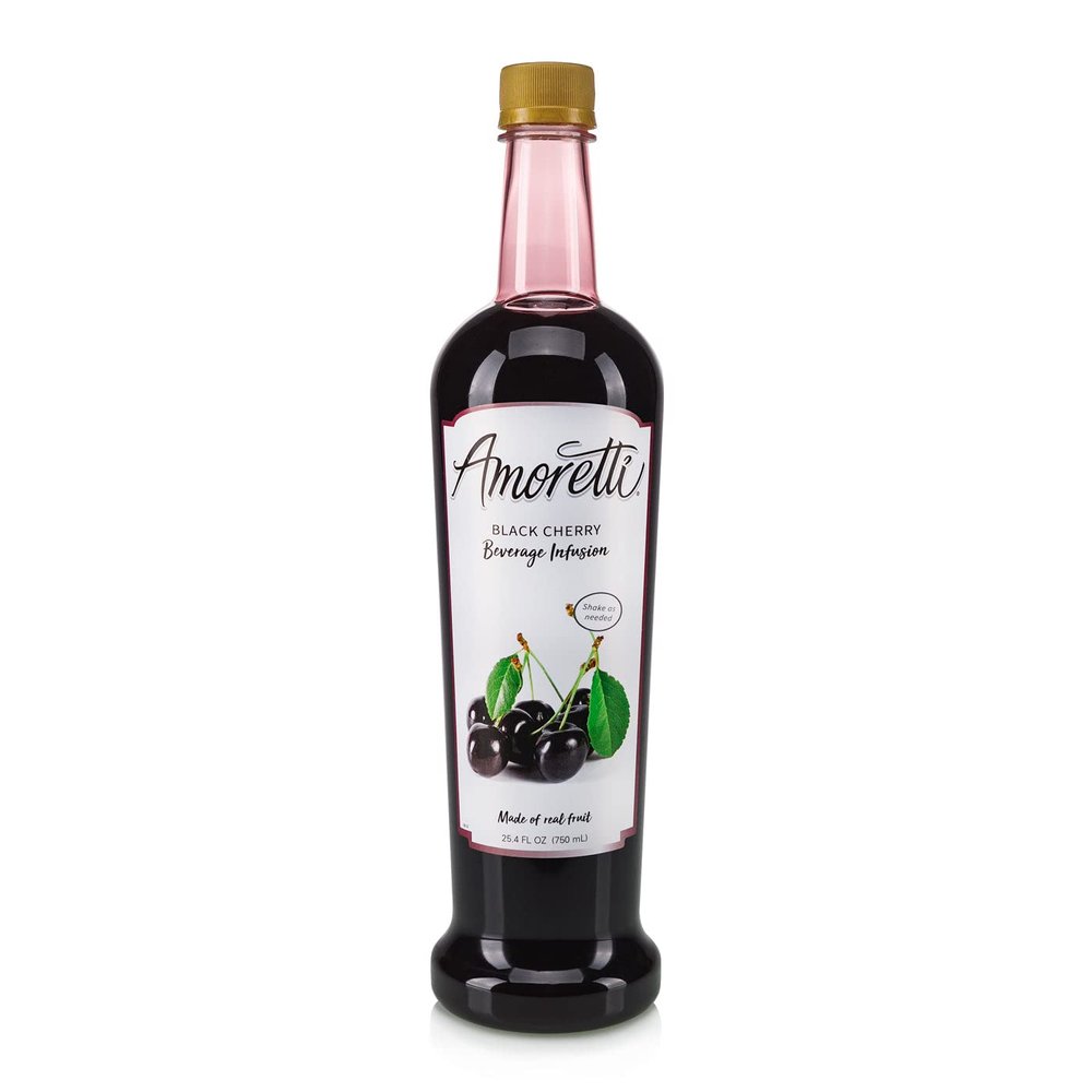 Amoretti - Black Cherry Beverage Infusion - Drink Mix & Water Enhancer with Pump for Flavoring Cocktails, Waters, Teas, and other Beverages, 94 Servings Per Bottle (750 ml), Preservative Free