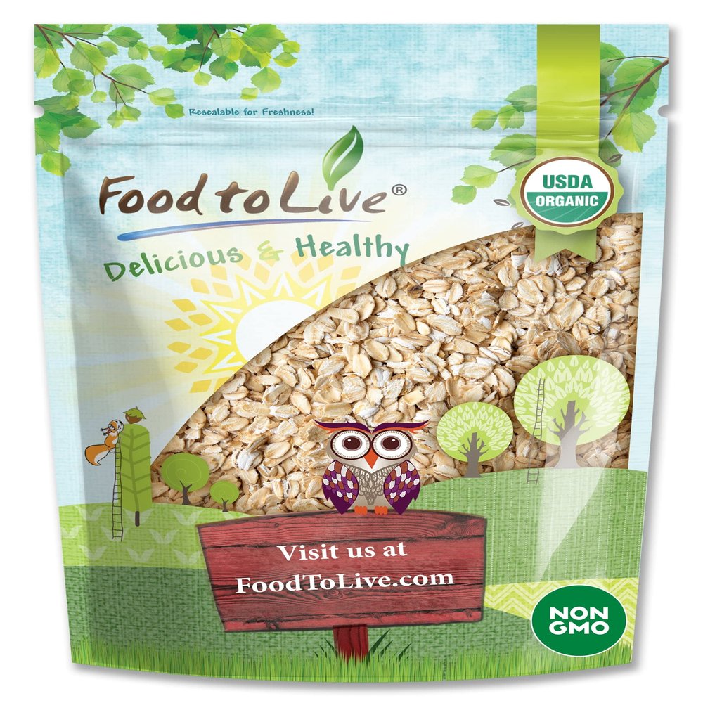 Food to Live Gluten Free Organic Regular Rolled Oats, 4 Pounds  Non-GMO, Old-Fashioned, 100% Whole Grain, Vegan, Bulk. Rich in Fiber. Great for Oatmeal, Cereal, Granola, Cookies. Made in USA