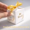 AUNMAS 50pcs Wedding Party Favor Candy Boxes, Paper Material Pattern Gift Box with Gold Ribbon Wedding Gift Boxes for Anniverary Birthday Party, White view 3