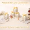 AUNMAS 50pcs Wedding Party Favor Candy Boxes, Paper Material Pattern Gift Box with Gold Ribbon Wedding Gift Boxes for Anniverary Birthday Party, White view 4
