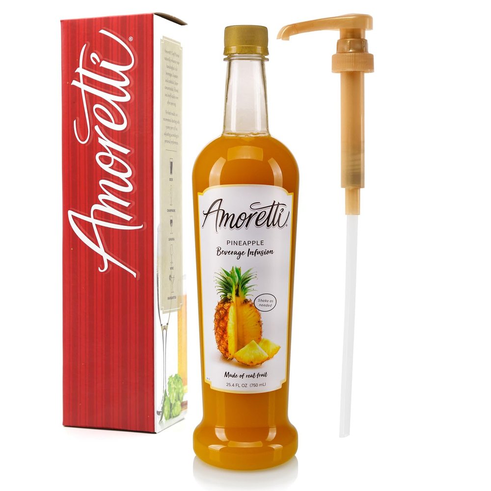 Amoretti - Pineapple Beverage Infusion, 94 Servings Per Bottle (750 ml) - Drink Mix & Water Enhancer with Pump for Flavoring Cocktails, Waters, Teas, and other Beverages, Preservative Free