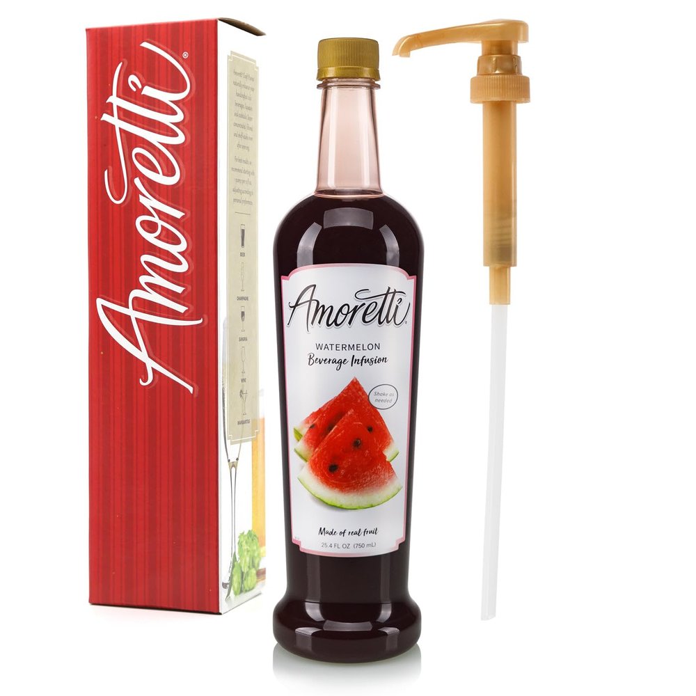 Amoretti - Watermelon Beverage Infusion, 94 Servings Per Bottle (750 ml) - Drink Mix & Water Enhancer with Pump for Flavoring Cocktails, Waters, Teas, and other Beverages, Preservative Free