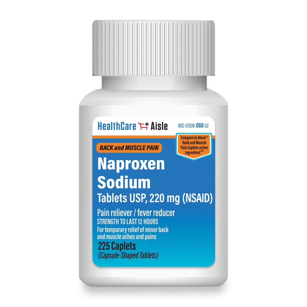 HealthCareAisle Naproxen Sodium, 220 mg - 225 caplets - Back and Muscle Pain Reliever, Up to 12 Hours of Relief